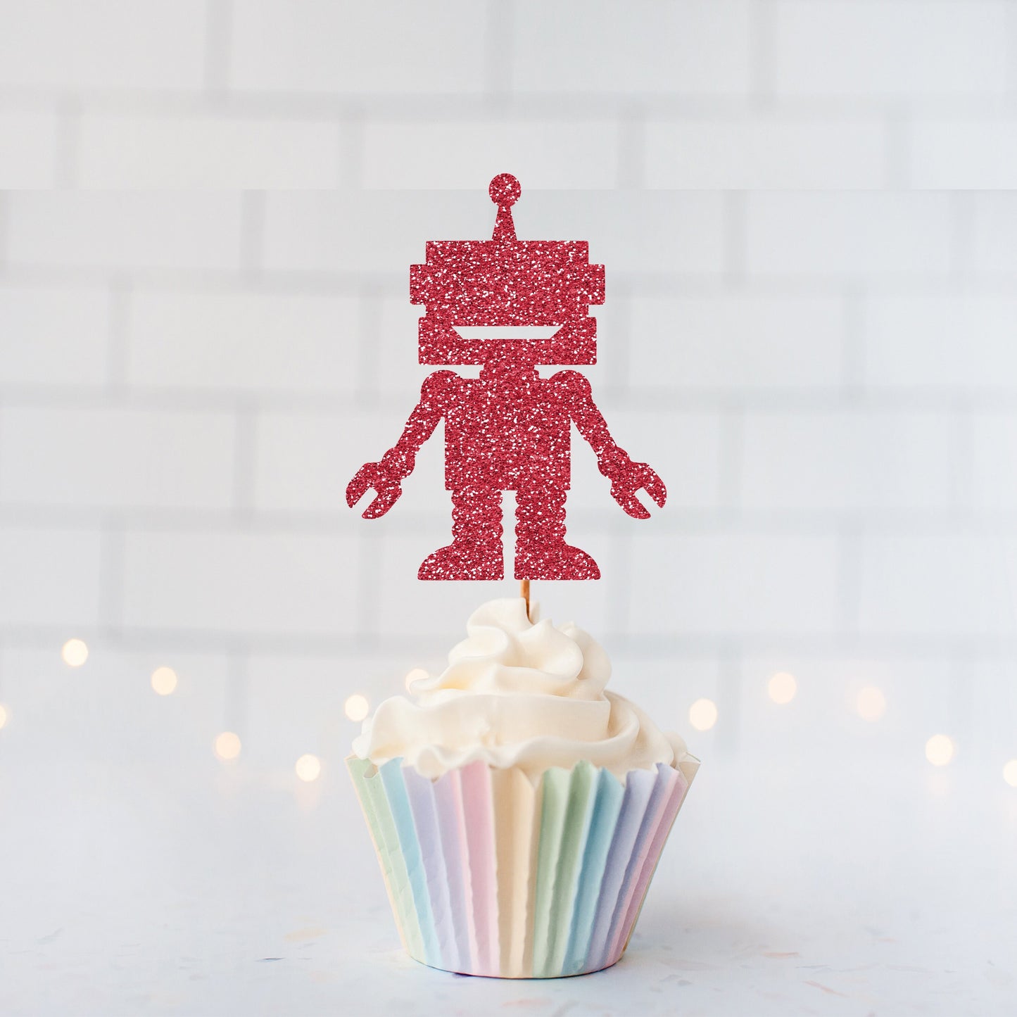 Glitter Robot Cupcake Toppers
