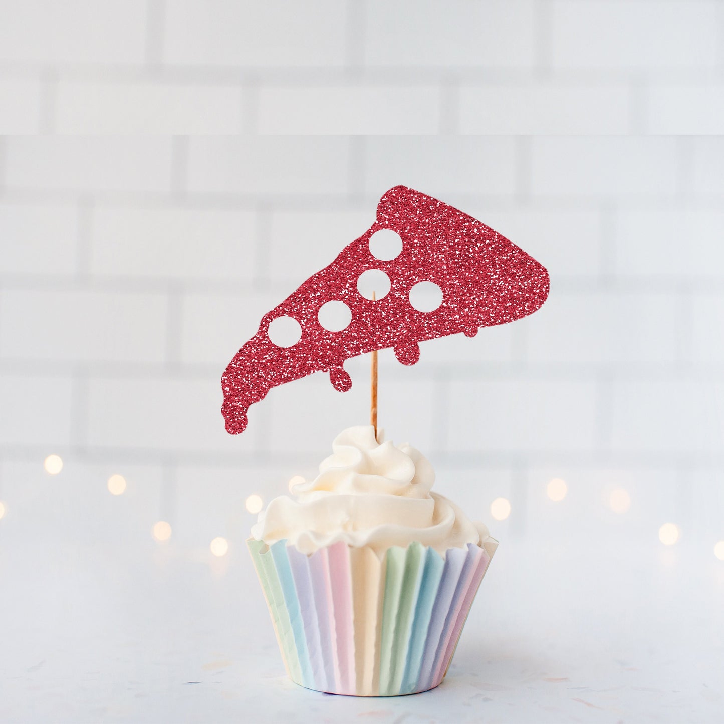 Glitter Pizza Slice Cupcake Toppers