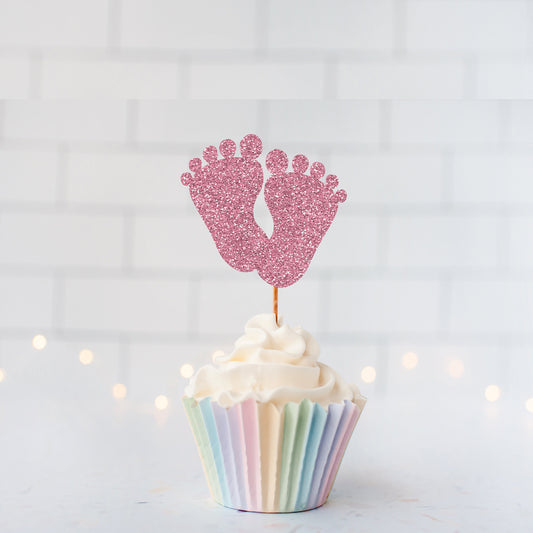 Glitter Baby Feet Cupcake Toppers