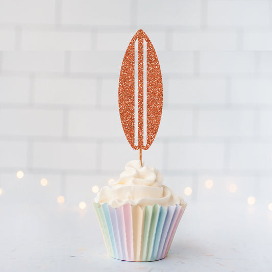 Glitter Surf Board Cupcake Toppers