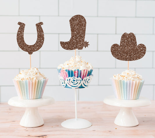 Glitter Western Cupcake Toppers