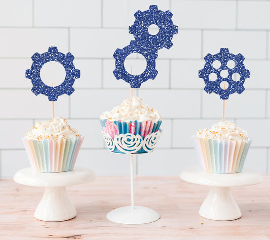 READY TO SHIP Gears Cupcake Toppers