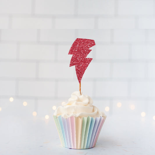 Glitter Superhero Lightning Cupcake Toppers