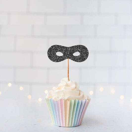 Glitter Superhero Mask Cupcake Toppers