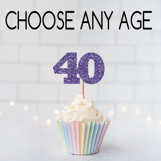 Glitter ANY AGE cupcake toppers