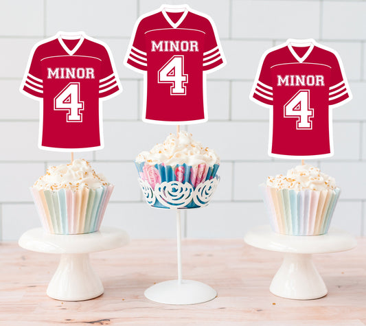 Personalized Football Jersey Printed Cupcake Toppers