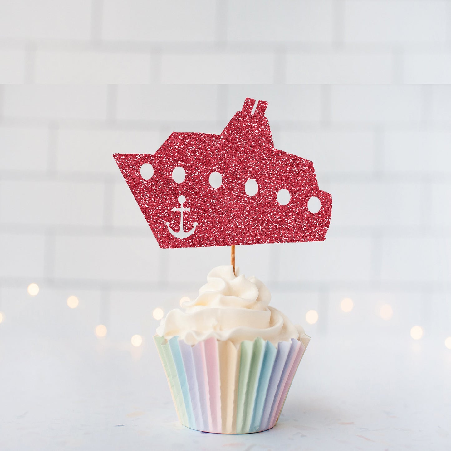 Glitter Cruise Ship Cupcake Toppers