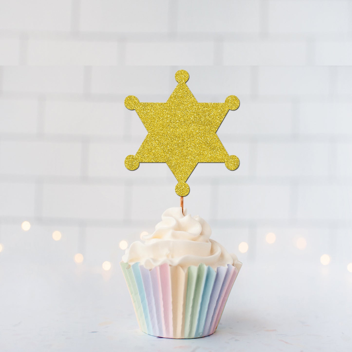 Glitter Sheriff's Badge Cupcake Toppers