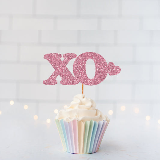 Glitter XO Cupcake toppers. Valentines Day Toppers