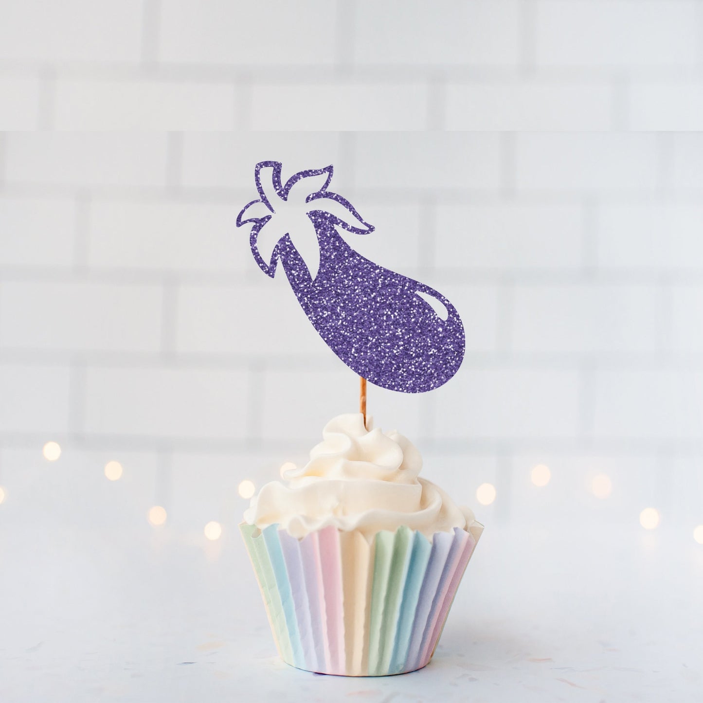 Glitter Eggplant Cupcake Toppers