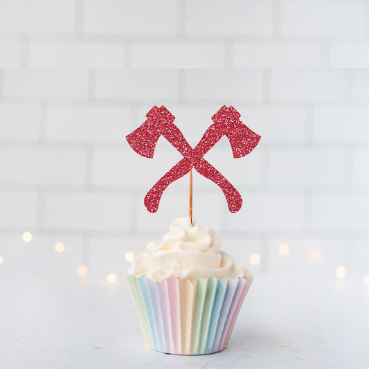 READY TO SHIP Glitter Crossed Axes Cupcake Toppers