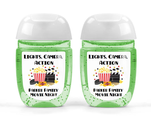 Movie Night Hand Sanitizer Labels - Labels ONLY