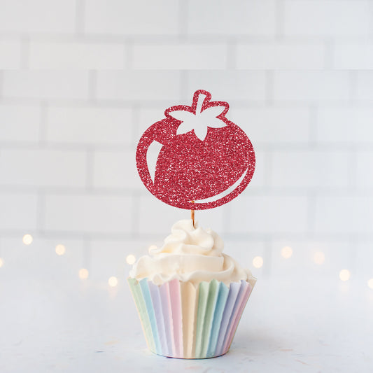 Glitter Tomato Cupcake Toppers