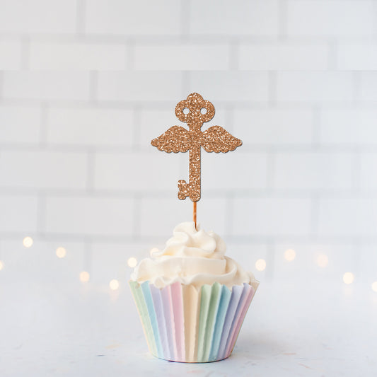 Glitter Winged Key Cupcake Toppers