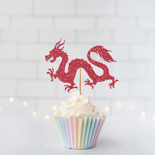 Glitter Year of the Dragon Cupcake Toppers