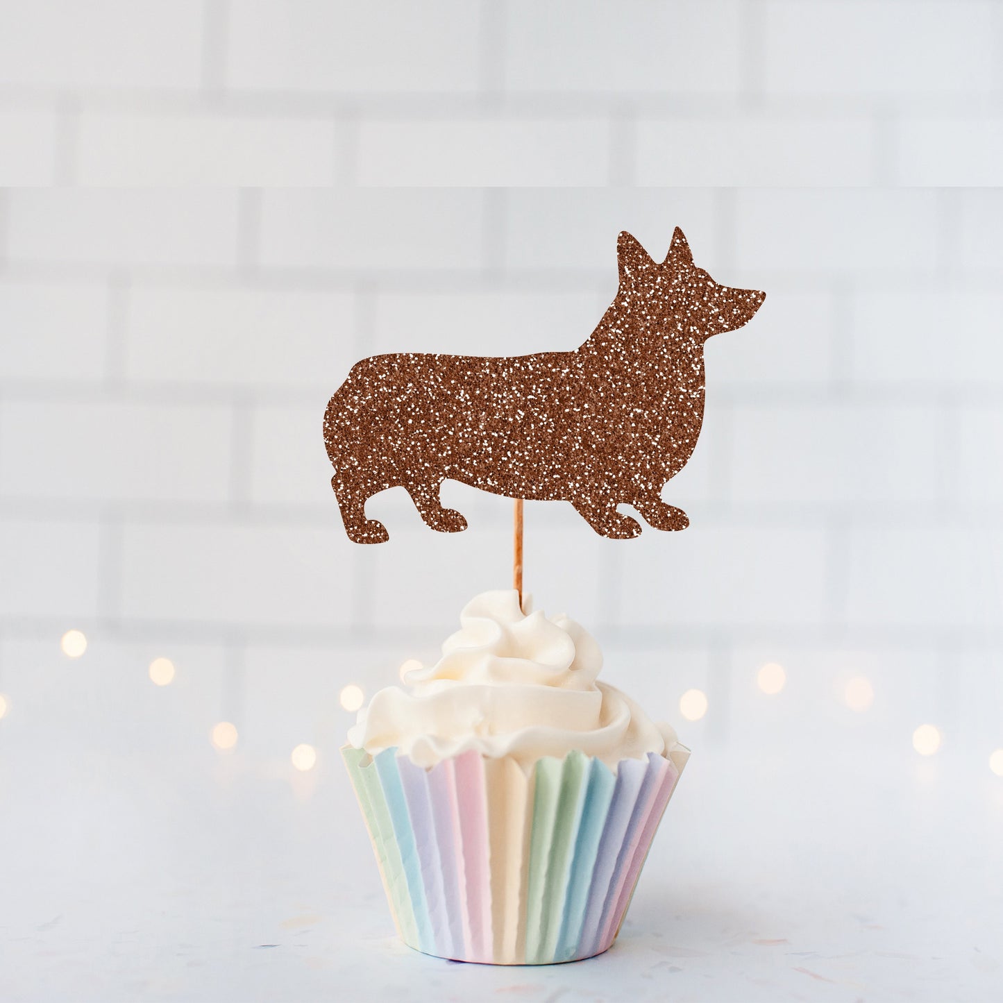 Glitter Corgi Cupcake Toppers