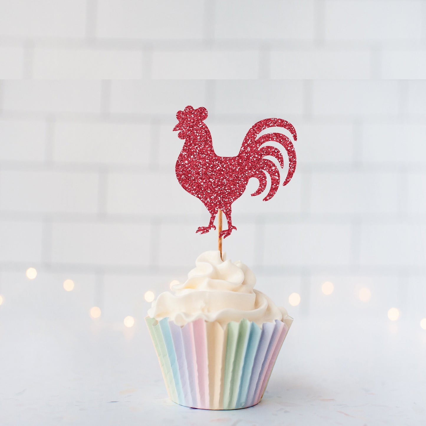 Glitter Rooster Cupcake Toppers