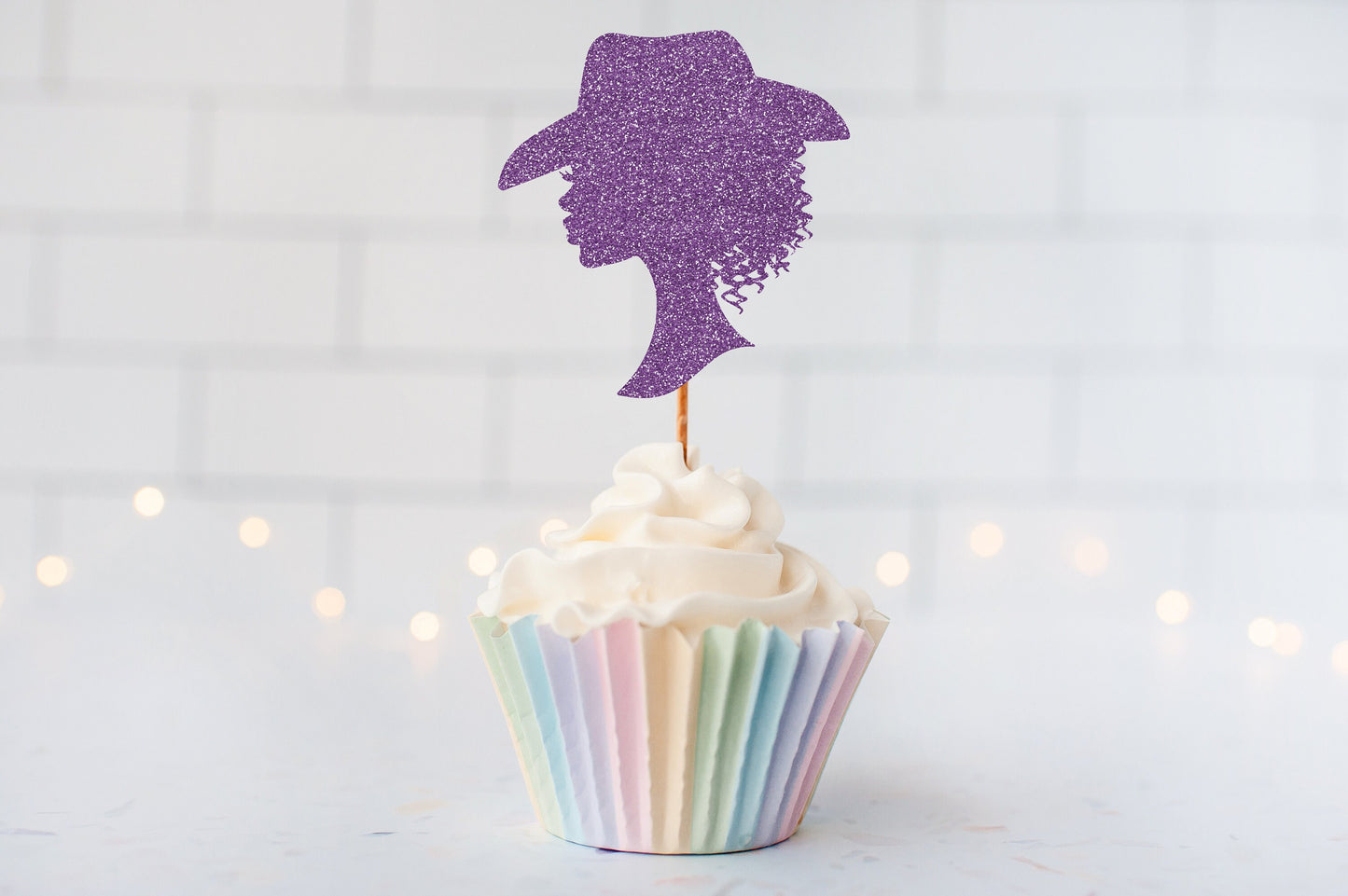 Glitter Cow Girl with Curly Hair Cupcake Toppers