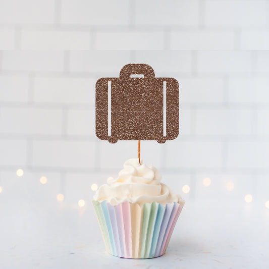 Glitter Suitcase Cupcake Toppers