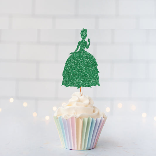 READY TO SHIP Glitter Frog Princess Cupcake Toppers