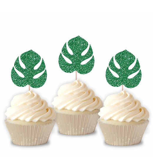 READY TO SHIP Glitter Tropical Leaves Cupcake Toppers