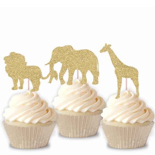 READY TO SHIP Glitter Jungle Animals Cupcake Toppers