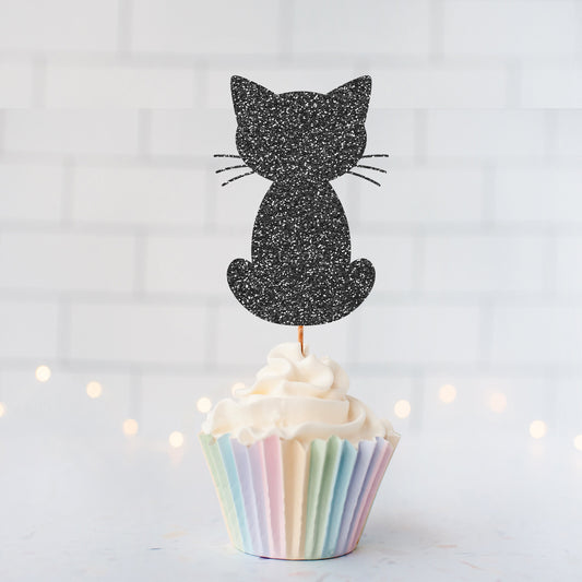 READY TO SHIP Sitting Cat Glitter Cupcake Toppers