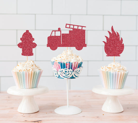 READY TO SHIP Glitter Firefighter Cupcake Toppers