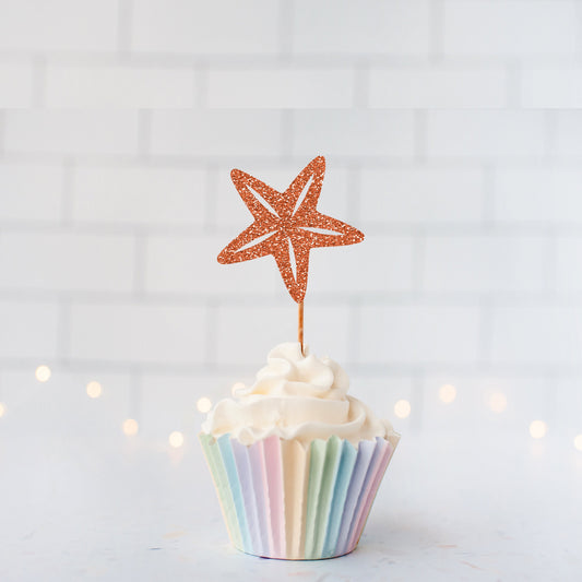 READY TO SHIP Glitter Starfish Cupcake toppers