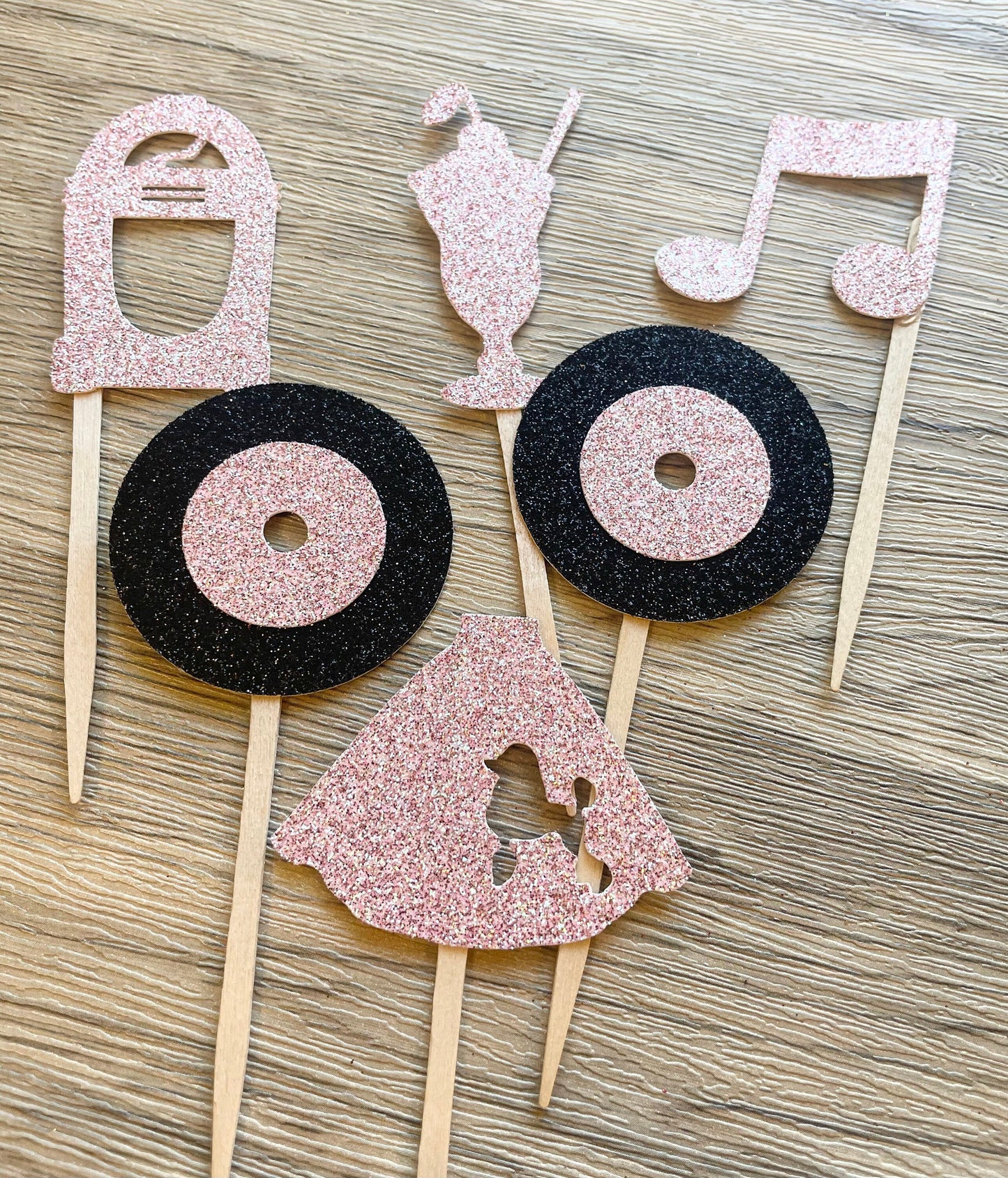 Glitter Sock Hop Cupcake Toppers  - Set of 12