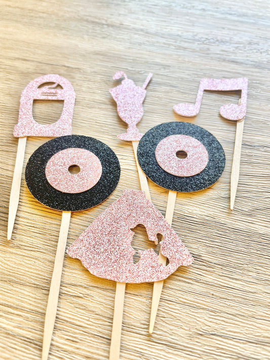 Glitter Sock Hop Cupcake Toppers  - Set of 12