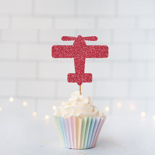 READY TO SHIP  Glitter Vintage Airplane Cupcake Toppers