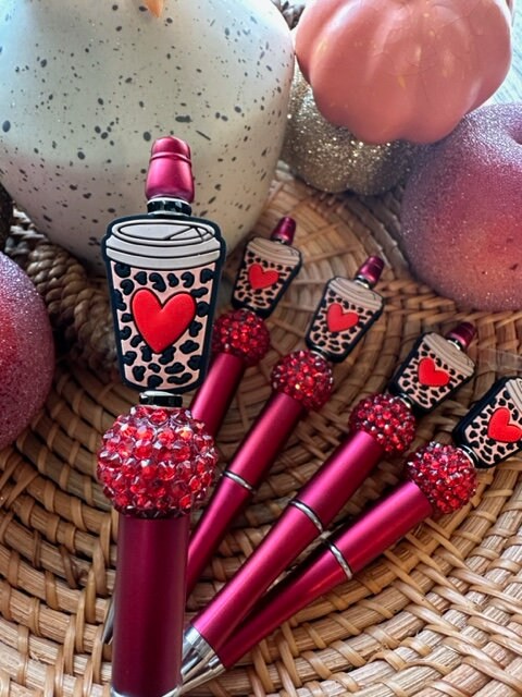 Leopard Coffee Beaded Pen - Red Version