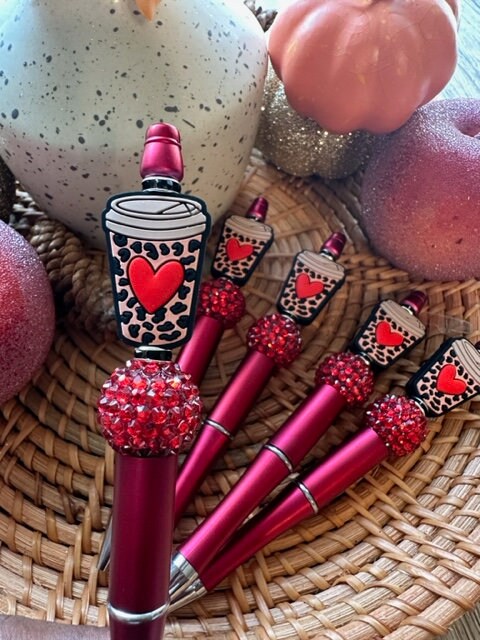 Leopard Coffee Beaded Pen - Red Version