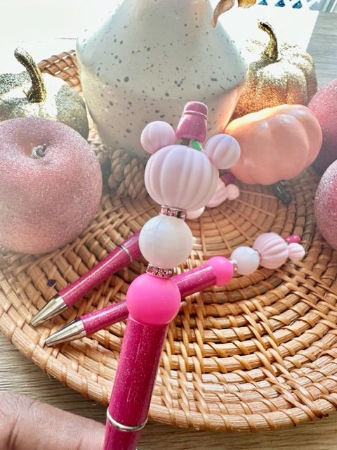 Mouse Ears Pumpkin Beaded Pen - Pink Version