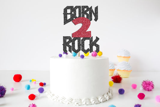 Born 2 Rock Glitter Cake Topper