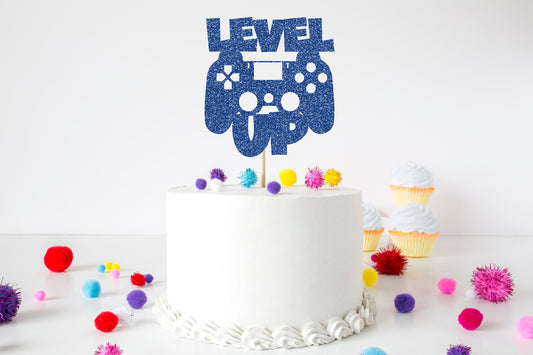 Level Up Glitter Cake Topper